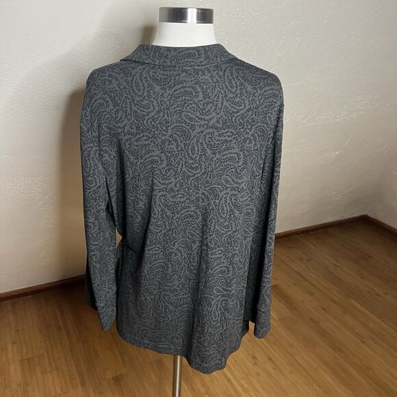 J Jill Blouse Womens Large Tall Dark Green Paisley Wrap Tie Front Collared - Picture 8 of 9